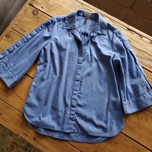 BCBGMaxAzria Women's Blue Button Down Cotton Top Medium